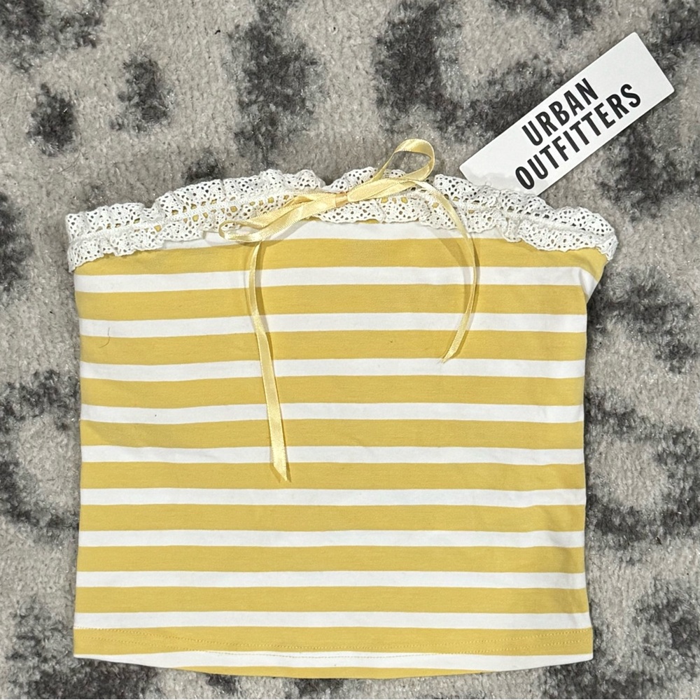Urban Outfitters Yellow and White Striped Crop Top